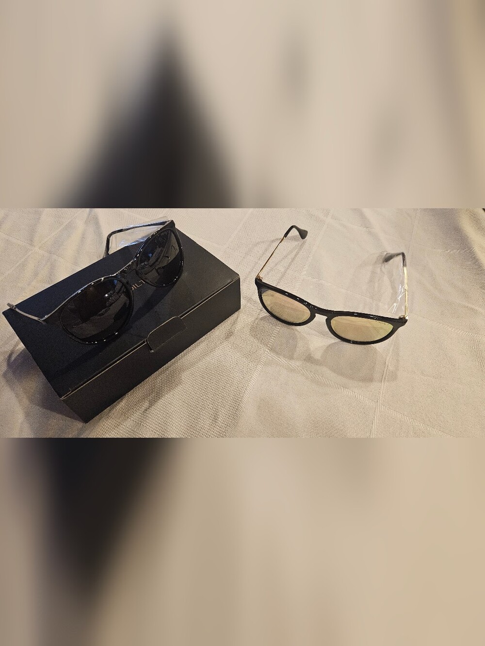 Black Round Sunglasses with Gold Temples